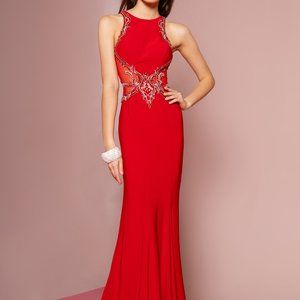 NEW RED High Neck Sleeveless Evening Dress GSGL1357